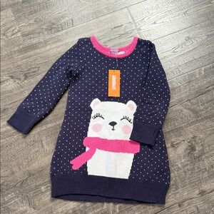 Gymboree Navy Knit Dress with Hot Pink Trim and Cream Dots